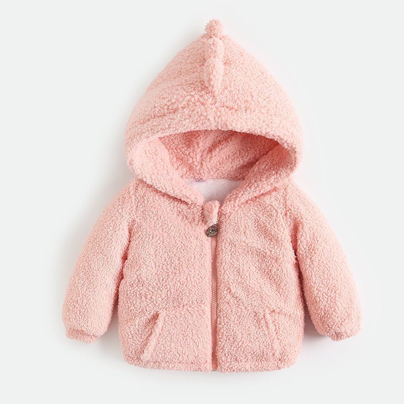 Jaquetas infantis meninos e meninas outono e inverno roupas de algodão grosso infantil bebê coral fleece jaqueta infantil com capuz de algodão felpudo_voghion.com