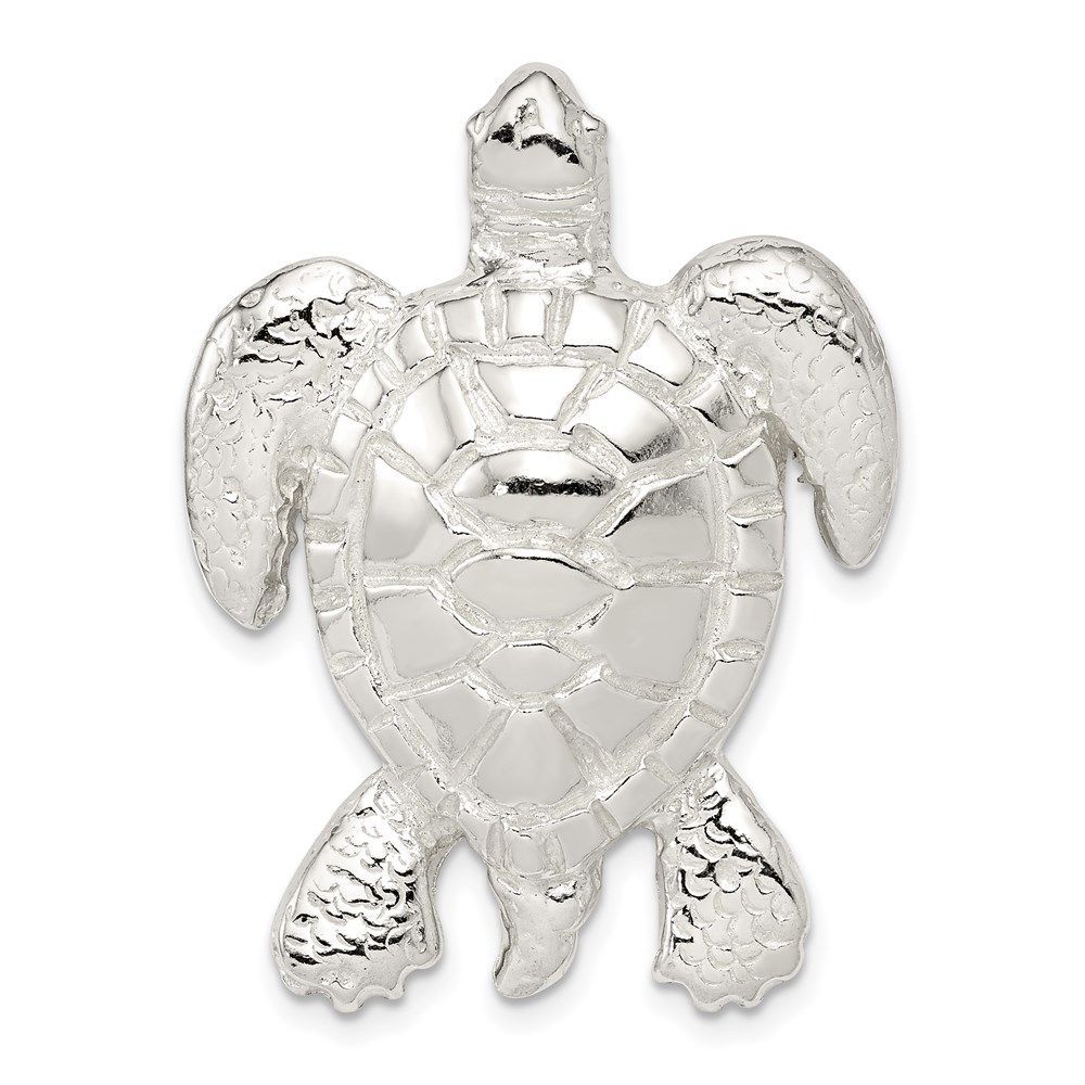 Sterling Silver Polished & Textured Turtle Chain Slide Pendant_voghion.com