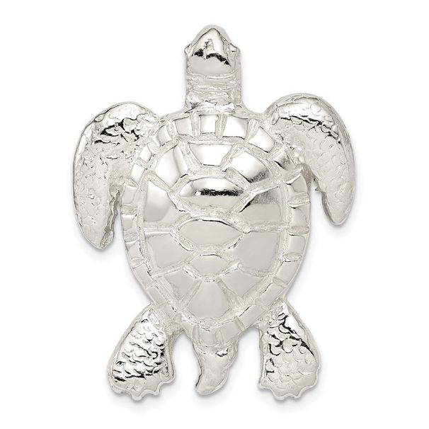 Sterling Silver Polished & Textured Turtle Chain Slide Pendant_voghion.com