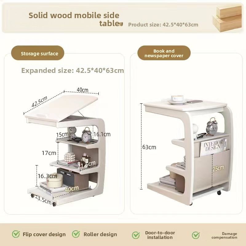 Solid Wood Bookshelf New Model Movable Room With Wheels Floor-standing Bedside Bookcase Home Balcony Coffee Table Ins_voghion.com