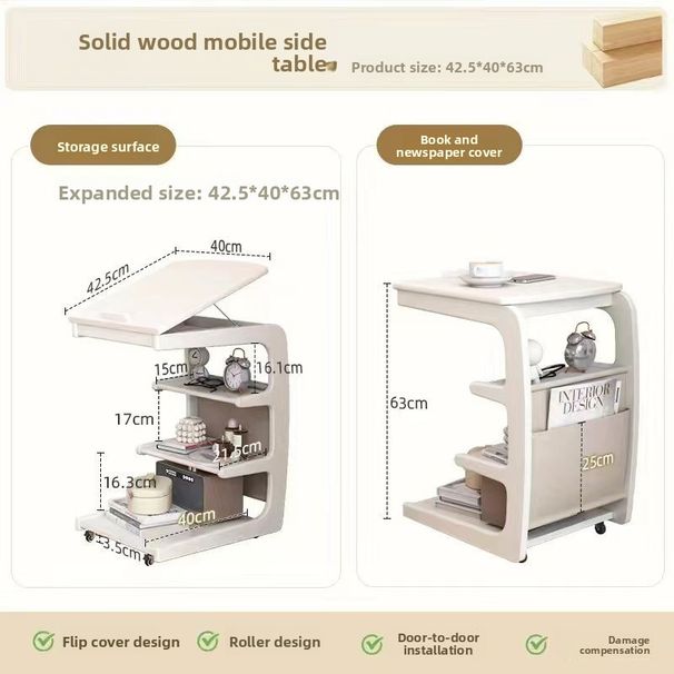 Solid Wood Bookshelf New Model Movable Room With Wheels Floor-standing Bedside Bookcase Home Balcony Coffee Table Ins_voghion.com
