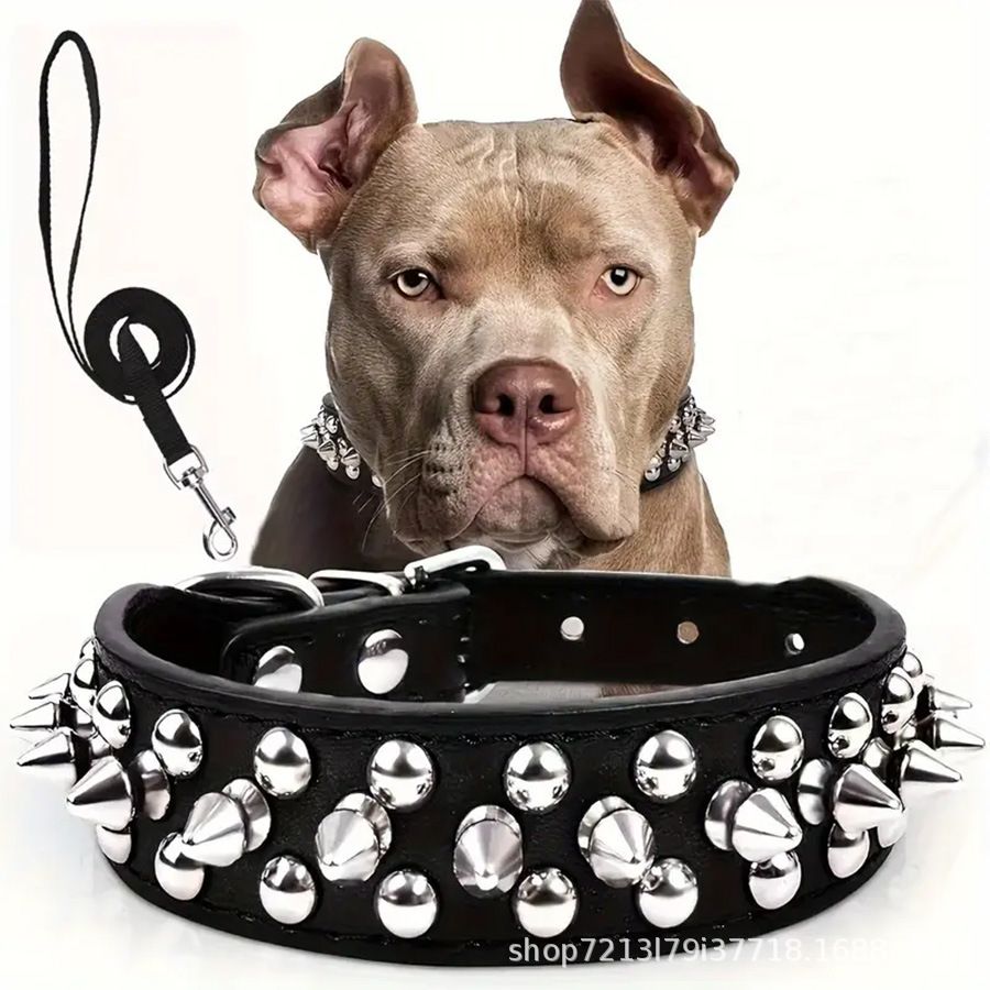 Pet Circle Bullet Stud Rivet Collar Leash Punk Dog Neck Ring_voghion.com