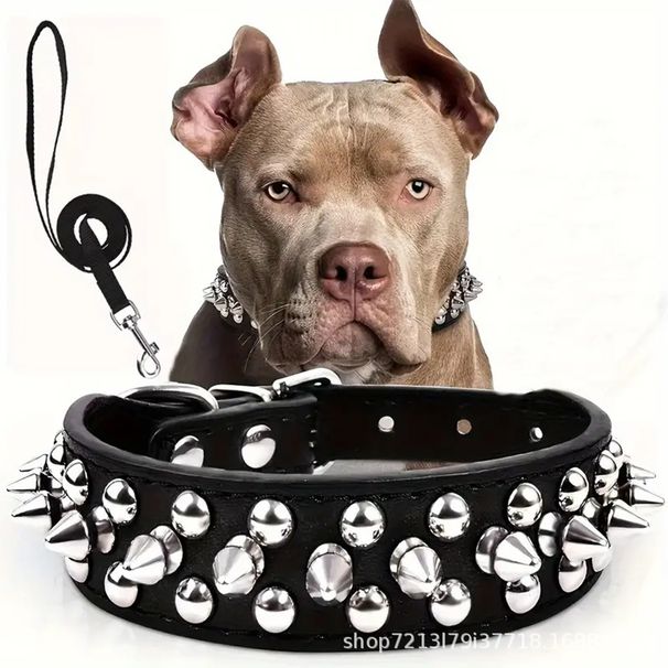 Pet Circle Bullet Stud Rivet Collar Leash Punk Dog Neck Ring_voghion.com