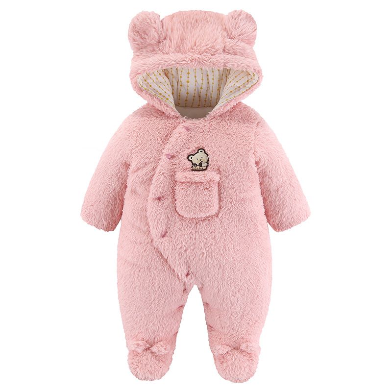 Mother & Kids Baby Winter Outfit Fleece-Lined Hooded Romper For Newborns & Infants (0-12M) - Soft Unisex Jumpsuit With Snap Buttons, A-Class Safety_voghion.com