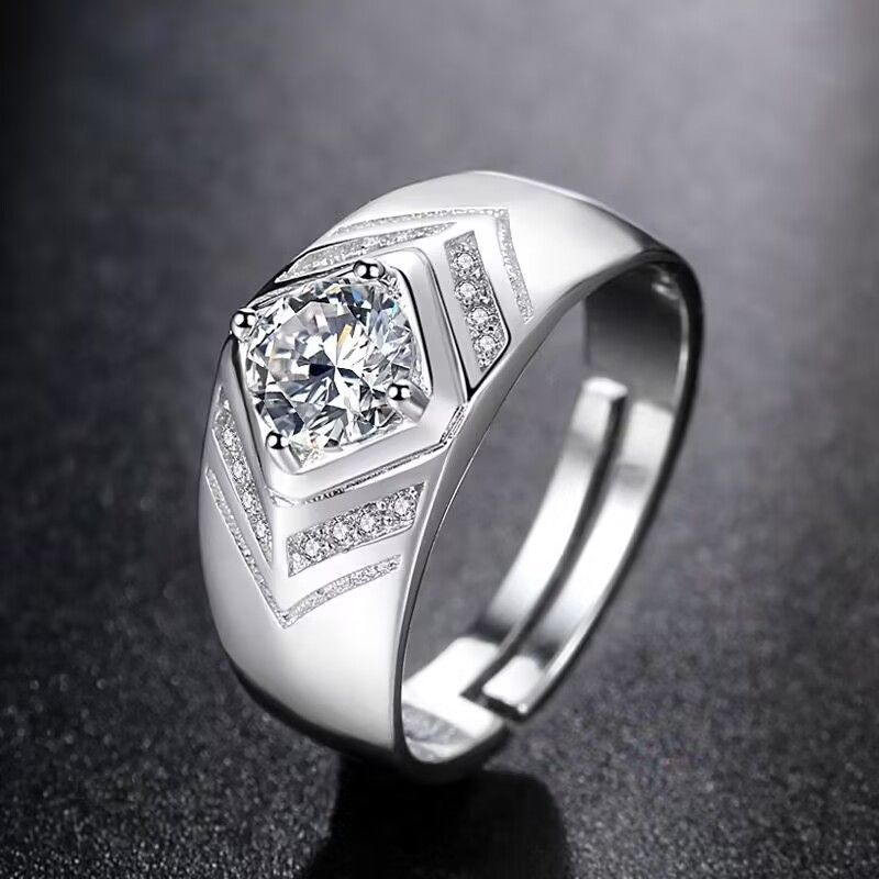 Herrenaccessoires Diamantbesetzter Moissanit-Mode-Open-Schmuck Simulierter Diamantring_voghion.com