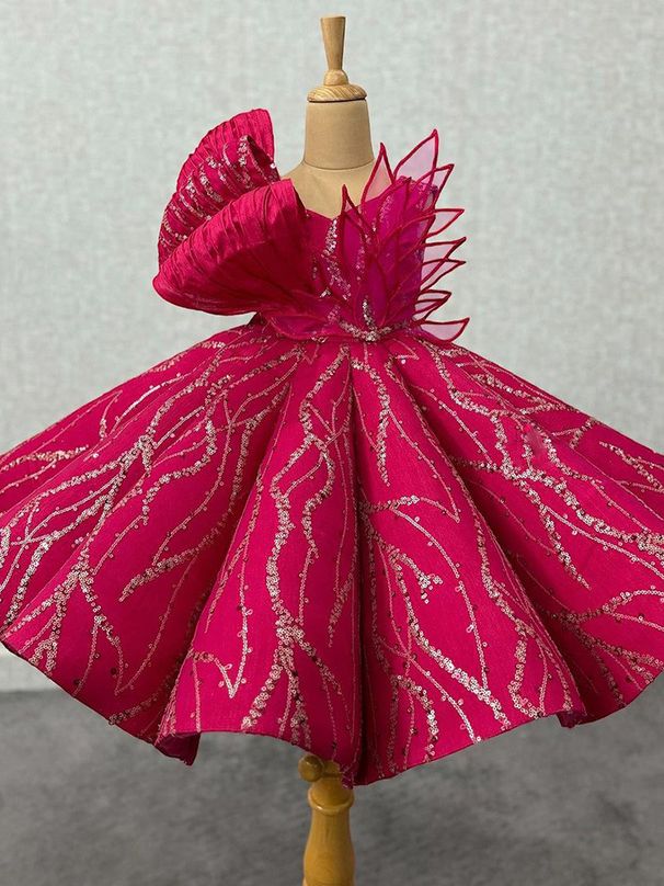 Kinderkleidung Kinder Rose Red Kleid Unregelmäßiges Design Prinzessin Kleid Pailletten Tutu Performance Kostüm_voghion.com