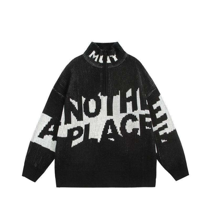 Maglione con collo alto, con mezza cerniera, per uomo e donna, versatile e versatile, in primavera e in autunno, marchio di abbigliamento alla moda_voghion.com