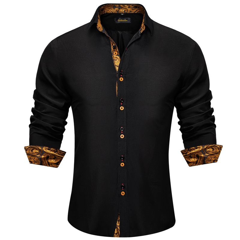DiBanGu Herren-Hemd, Langärmelig, Schwarz, Einfarbig, Paisley-Farbkontrast, Modisches Hemd Für Herren, Button-Down-Kragen, Herrenbekleidung_voghion.com