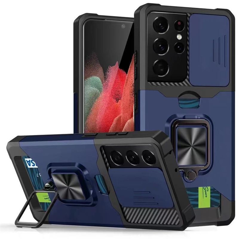 Card Holder Slot Military Wallet Case for Samsung Galaxy S21 FE S22 Note 20 Ultra A72 A52 A32 Slide Camera Grade Protect_voghion.com