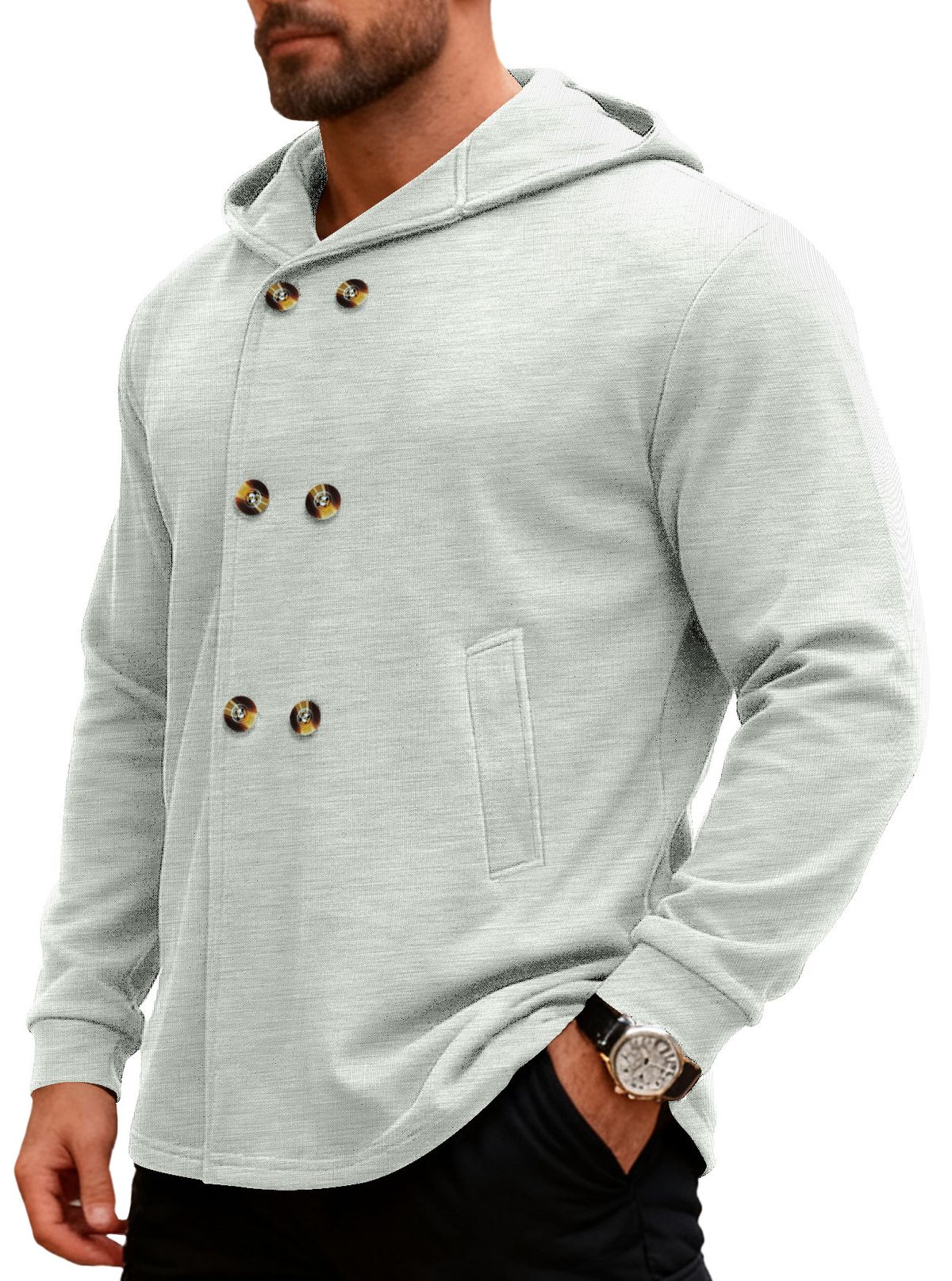 Men’S Slim-Fit Mid-Length Hooded Trench Coat – Lightweight Polyester Casual Windbreaker For Fall (Multiple Colors & Sizes)_voghion.com