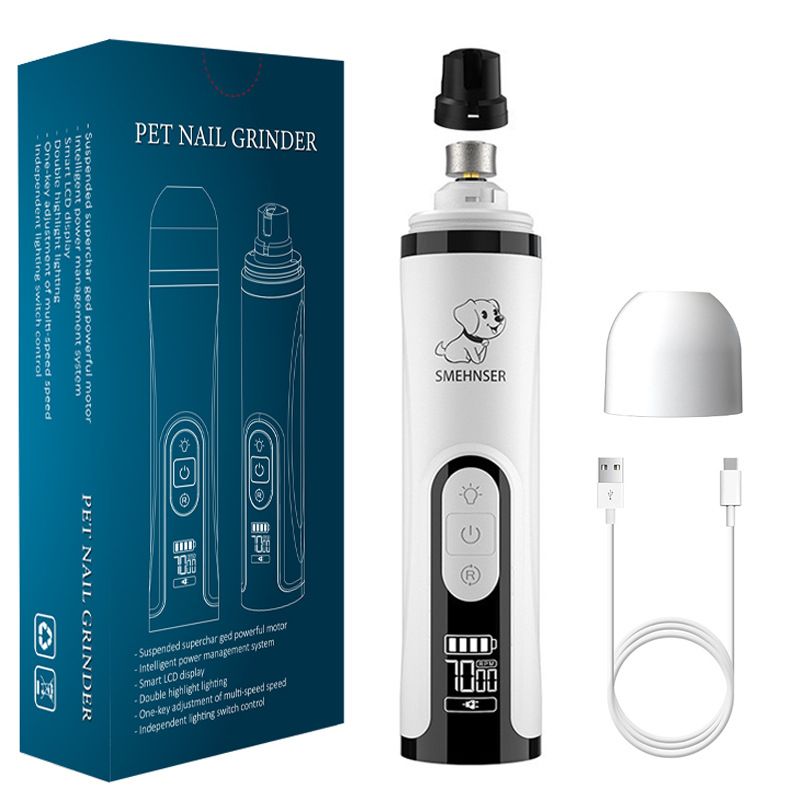 3-Speed LED Dual Light Pet Grinder LCD Screen High Power Electric Clipper Cat Dog Rechargeable Nail Trimmer_voghion.com