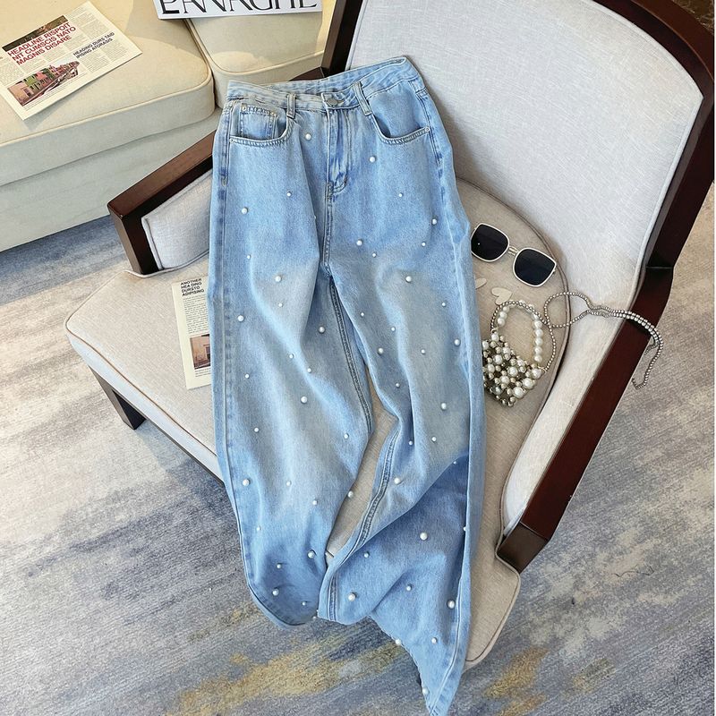 Damesmode slanke casual jeans rechte broek pijp lange broek_voghion.com