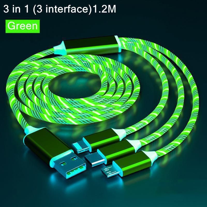  6 Colors Flowing Glowing Light Cable Fast Charging Cables For Cell Phone for iPhone / Android Phone Type C _voghion.com