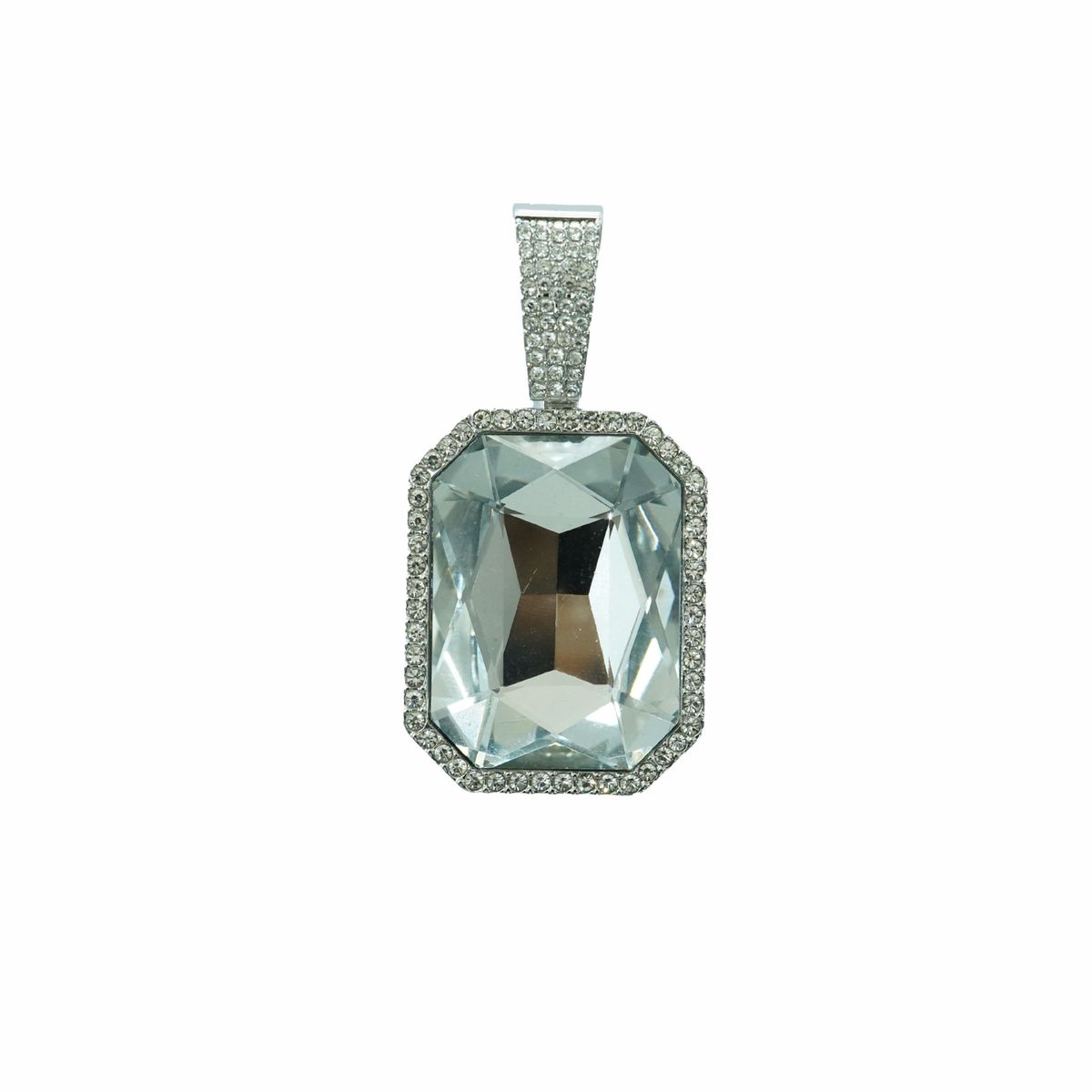 Herrenschmuckset, modisch, heißer Verkauf, farbiger Edelstein, Legierung, großer Anhänger mit farbiger Edelstein-Kette, kubanische Halskette, coole Hip-Hop-Halskette_voghion.com