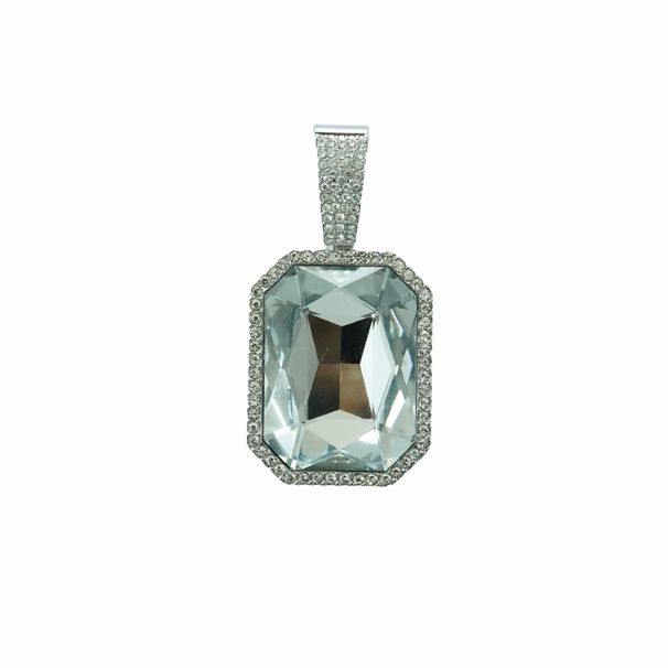 Herrenschmuckset, modisch, heißer Verkauf, farbiger Edelstein, Legierung, großer Anhänger mit farbiger Edelstein-Kette, kubanische Halskette, coole Hip-Hop-Halskette_voghion.com