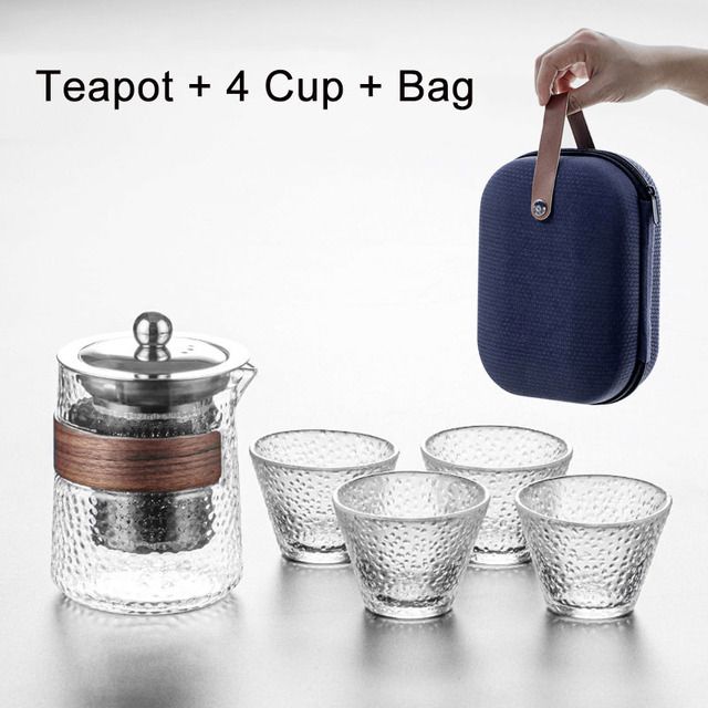 Set da tè portatile da viaggio, set da tè in vetro resistente alle alte temperature, set da tè caldo da viaggio, accessori essenziali_voghion.com