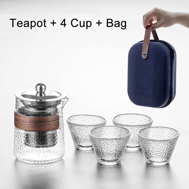 Set da tè portatile da viaggio, set da tè in vetro resistente alle alte temperature, set da tè caldo da viaggio, accessori essenziali_voghion.com