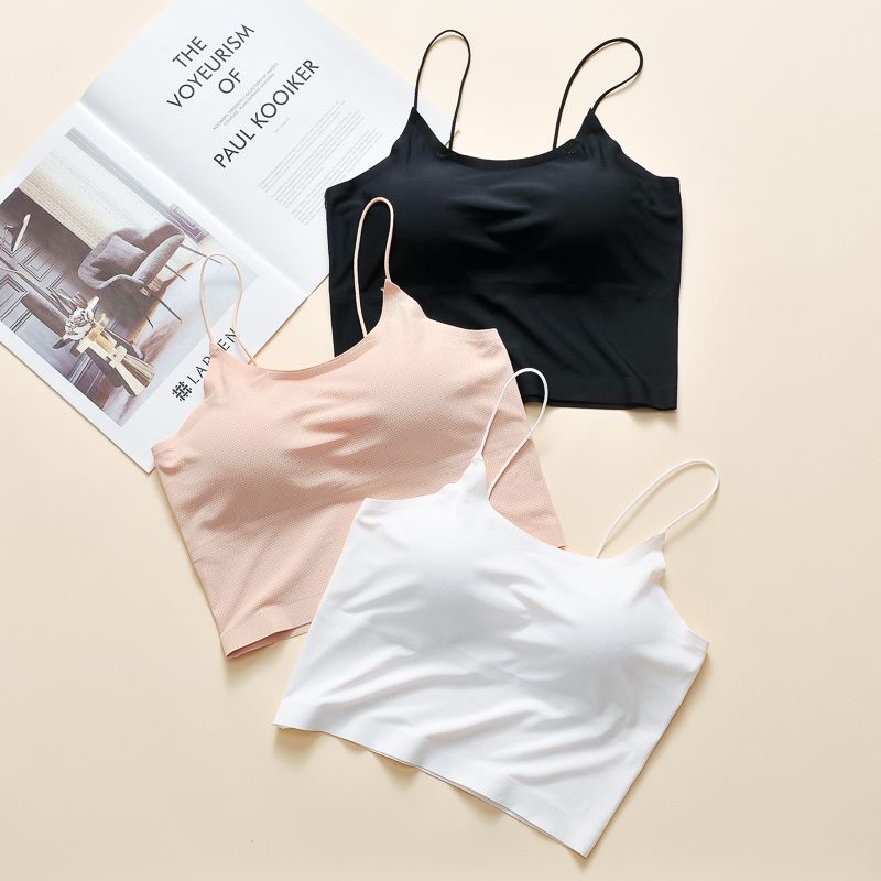 Ice Silk Back Shaping Bra Anti-Wardrobe Malfunction Base Wrapped Chest Inner Tube Top Padded Strap Vest Outer Wear_voghion.com