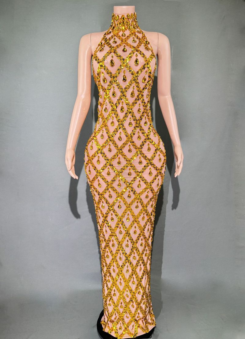  hot sale European and American foreign trade shiny rhinestone dress plus size women's evening dress long skirt_voghion.com