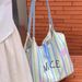 Borsa tote monospalla grande e capiente, elegante e silenziosa, con righe color crema e blocchi di colore, Dopamine Girl_voghion.com