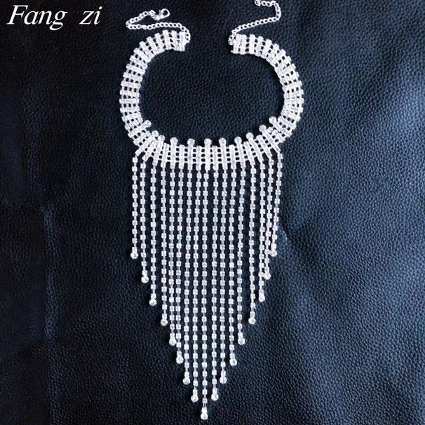 Collana lunga con nappa in strass super flash alla moda, collana grande in cristallo personalizzato da donna_voghion.com