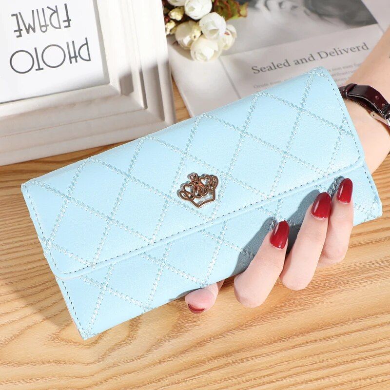 Frauen Brieftasche Dame Kupplung Leder Plaid Haspe Weibliche Brieftaschen Lange Länge Karte Halter Telefon Tasche Geld_voghion.com