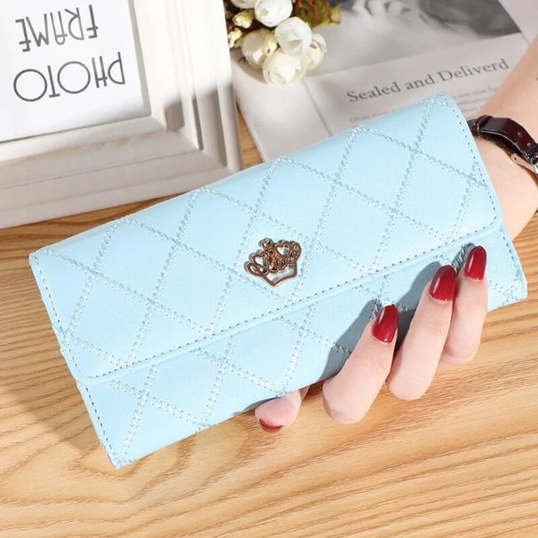 Frauen Brieftasche Dame Kupplung Leder Plaid Haspe Weibliche Brieftaschen Lange Länge Karte Halter Telefon Tasche Geld_voghion.com