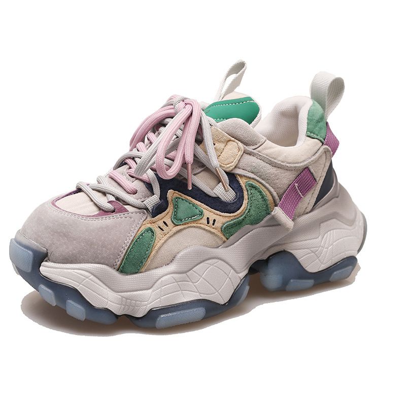 Trendy Brand Color Blocking Thick Soled Dad For Women In Early Spring 2024, New Anti Plush Leather Small Height_voghion.com