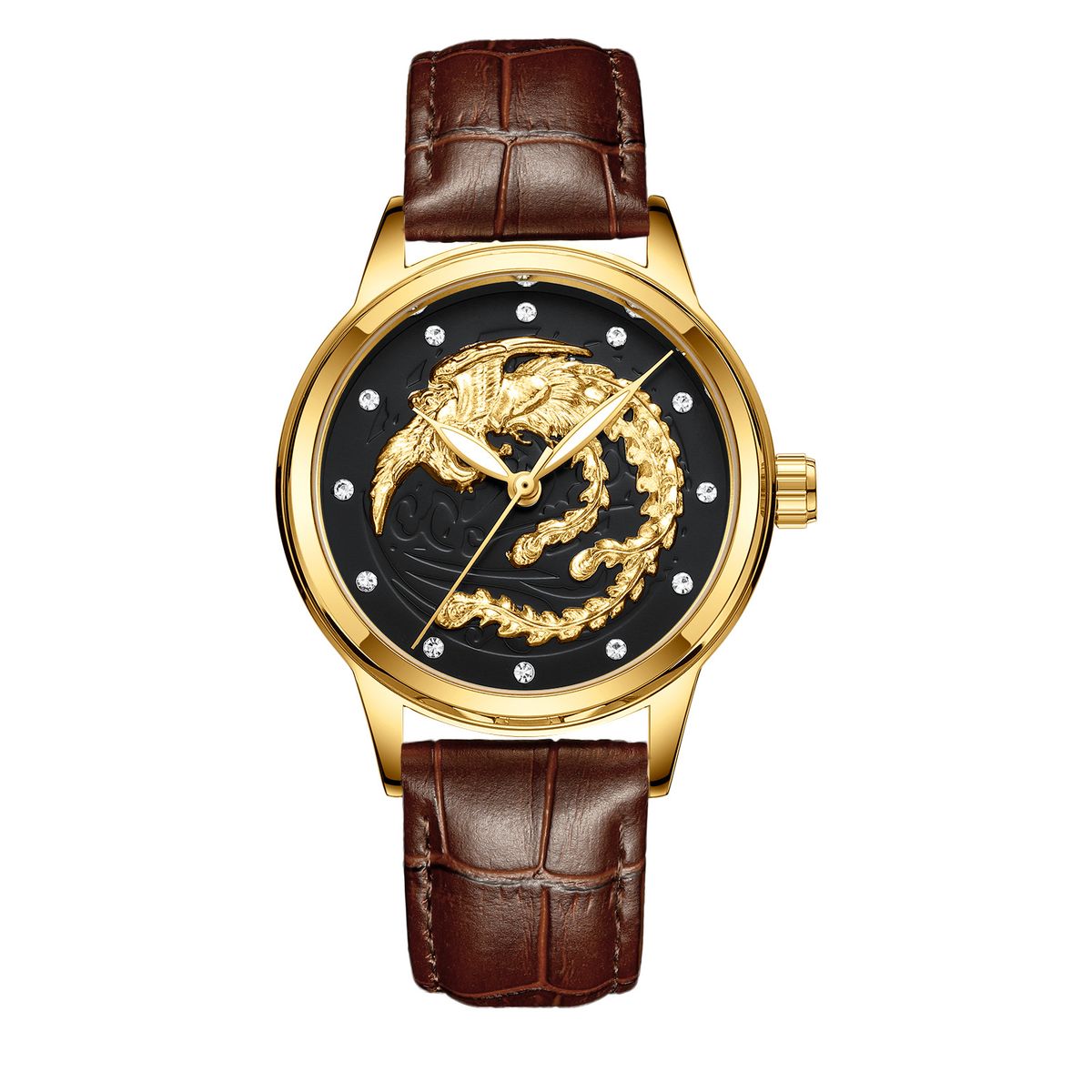 Orologio Fenzun da uomo, non meccanico, impermeabile, luminoso, al quarzo, in oro, ultra sottile, con striscia di acciaio, drago e fenice, orologio da coppia_voghion.com