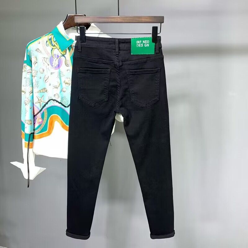 Abbigliamento da uomo Jeans bianchi Pantaloni estivi sottili e dritti da uomo Pantaloni casual da lavoro versatili alla moda da uomo a nove punte_voghion.com