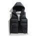 Men's Autumn Winter Warm Hooded Loose Solid Color Public Version Sleeveless Jacket PU Cotton Vest Graphite_voghion.com