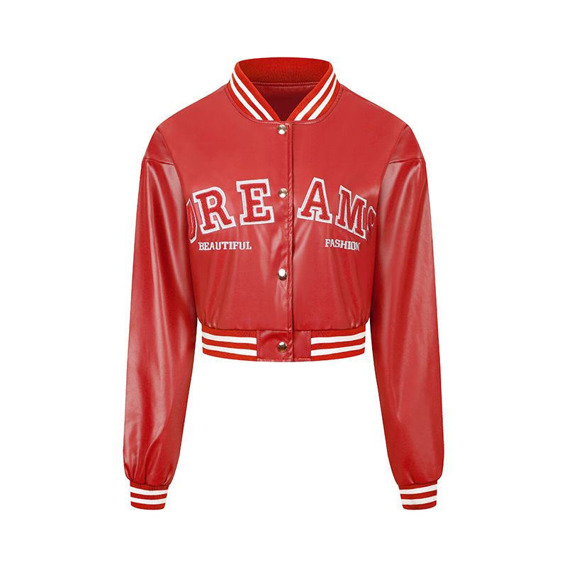 Damenbekleidung Lederjacke Damen Pu-Lederjacke Dünner Frühlings- und Herbstmantel Damen Motorradbekleidung Baseball High Waist Lederjacke_voghion.com