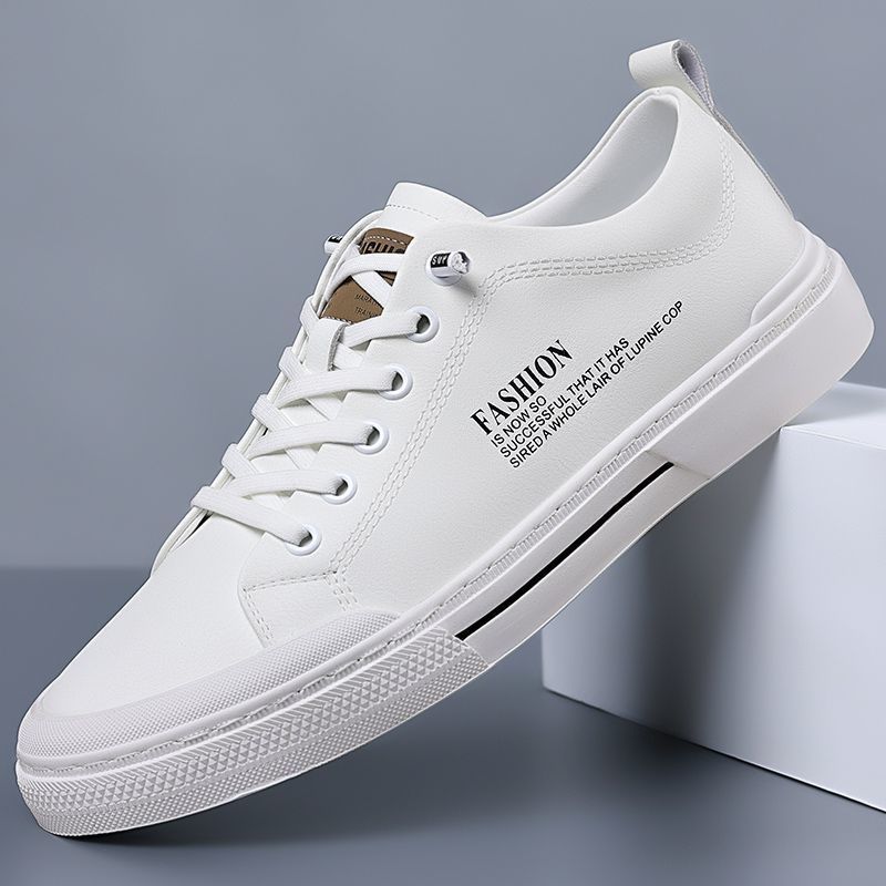 New Shoes For Men Genuine Leather Casual Shoes Concise White Flat Skateboard Shoes Street Cool Slip-on Sneaker_voghion.com