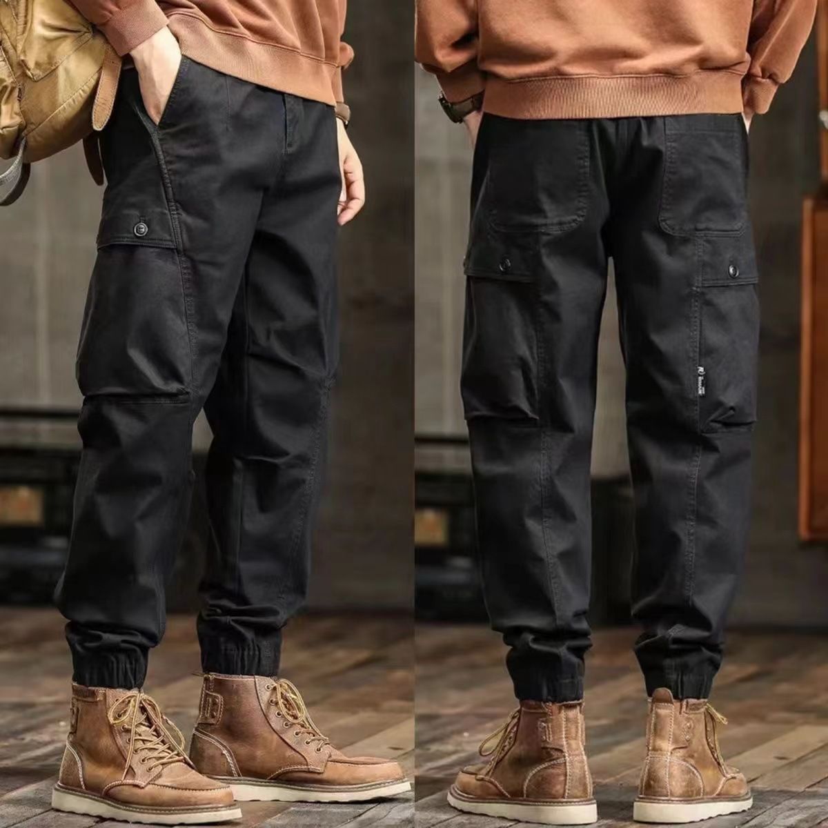 Herbstlicher Patchwork-Jogger-Cargo im amerikanischen Stil für Männer, trendige, vielseitige, lockere Haremshose mit großer Tasche_voghion.com