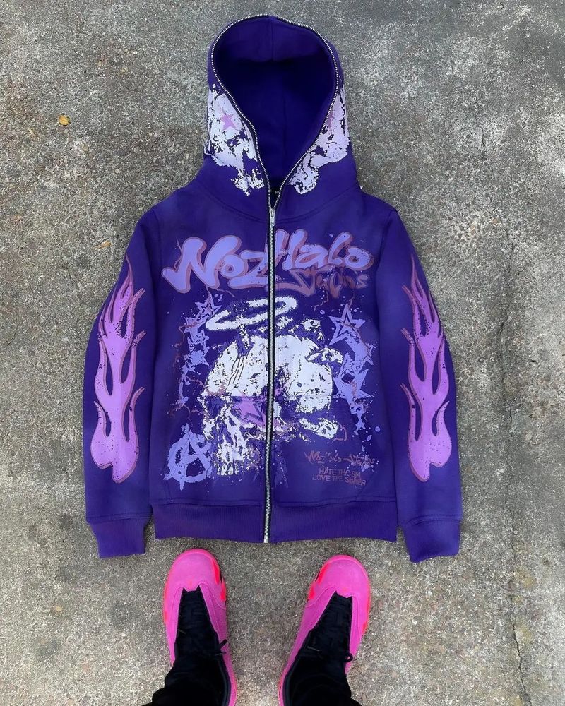 Herrenbekleidung Y2K Retro Harajuku Street Dark Hip Hop High Street Cartoon Print Reißverschluss Hoodie Loses Sweatshirt_voghion.com