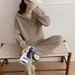 Women's High-Neck Half-Zip Sweater Set – Ribbed Knit Two-Piece Outfit – Oversized Loungewear (One Size Fits S-L)_voghion.com
