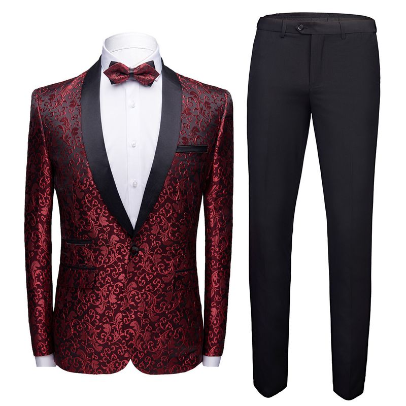 Men's Foreign Trade Large Size Men's Floral Suit Pants Suit Slim Wedding Groom Dress Banquet Stage Outfit Men_voghion.com