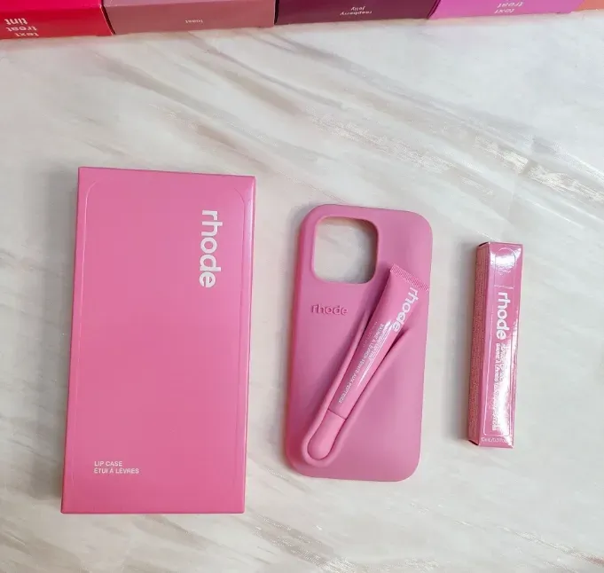 3pcs/set(case+box+lipstick) Rhode Iphone 16 Pro Max Cases Rhode Phone Case Portable Design Lip Gloss Lipstick 3D Make-Up_voghion.com