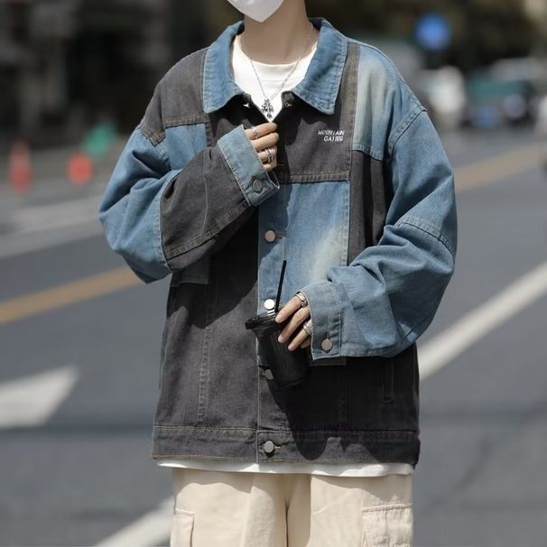 "Men's Heavyweight Denim Work Jacket – Classic American Lapel Design, Loose Fit For Spring & Autumn (S-3XL)"_voghion.com