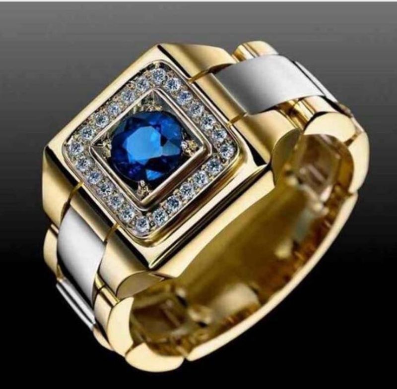 Hecheng Fashionable And Atmospheric Blue Dual Tone Gold-plated Men's Ring._voghion.com