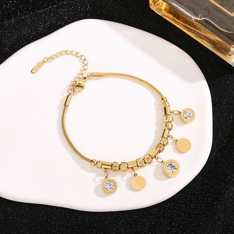 Bracciale in acciaio inossidabile leggero di lusso con numeri romani, turchese, titanio, per donna, alla moda_voghion.com