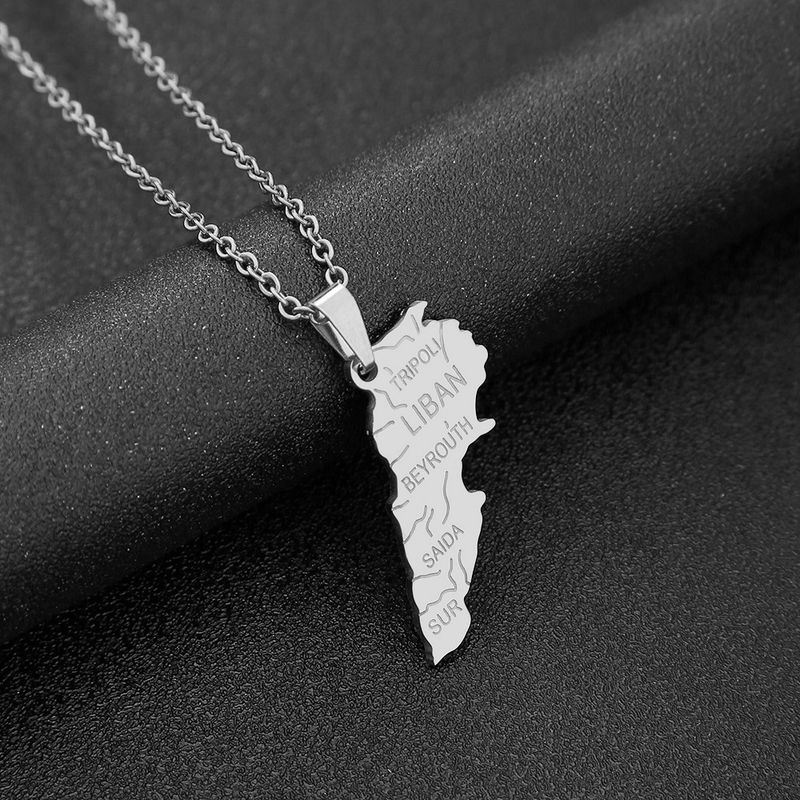 hot sale Lebanon map necklace men's and women's geometric titanium steel pendant couple necklace fashion jewelry_voghion.com