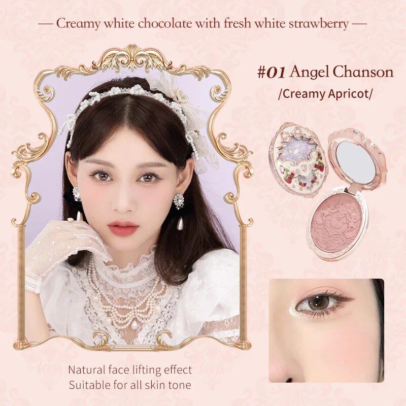 Flower Knows Strawberry Rococo Series Emed Blush Make-up na obličej Matný Třpytivý Pigment Vodotěsný Přírodní Nude Rozjasnění_voghion.com