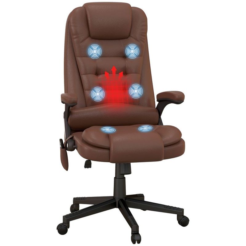 HOMCOM Massage Office Chair Reclining Desk Chair 6 Vibration Points 3 Heating Modes Brown_voghion.com
