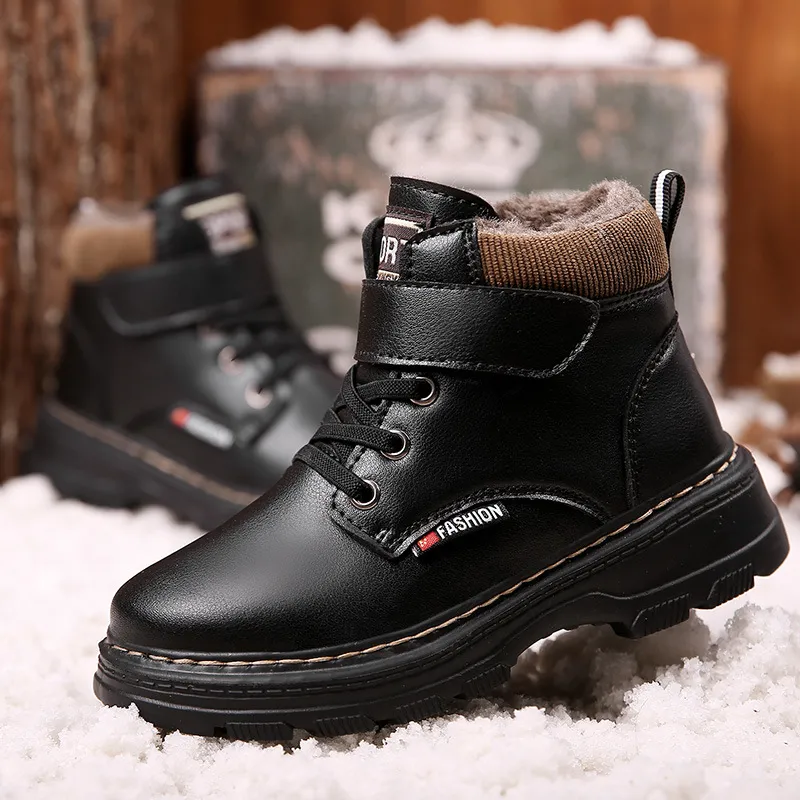 Children's Shoes Cotton Shoes Boys' Shoes Winter Velvet Thick Warm New Martin Snow Boots Large Cotton Leather Waterproof_voghion.com