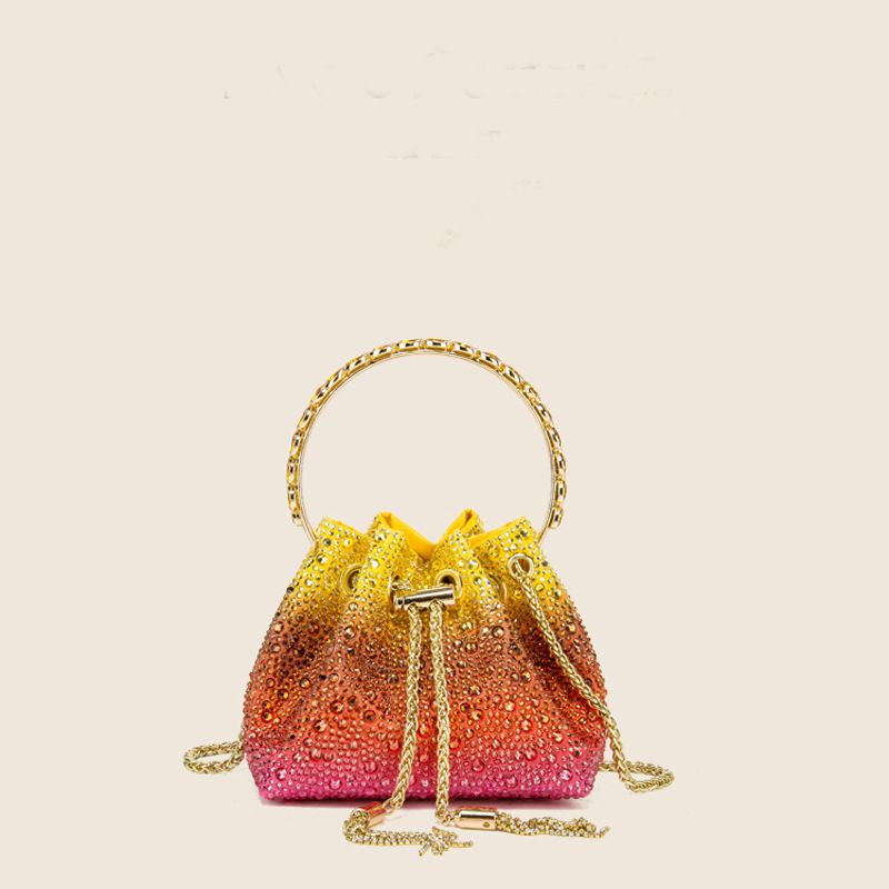 Women's Bags, Handbags, Diamond Crystal Bucket Bags, Metal Ring Women's Bags, Volcanic Stone Colored Women's Bags, Spray Color_voghion.com
