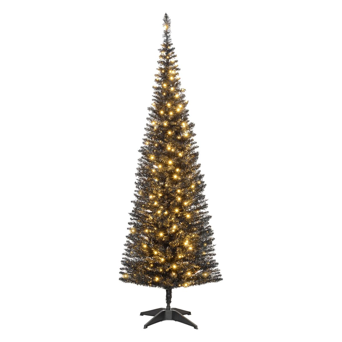 Tall Pre-Lit Slim Noble Fir Artificial Christmas Tree With Warm White LED Lights And Branch Tips, For Christmas Decoration_voghion.com