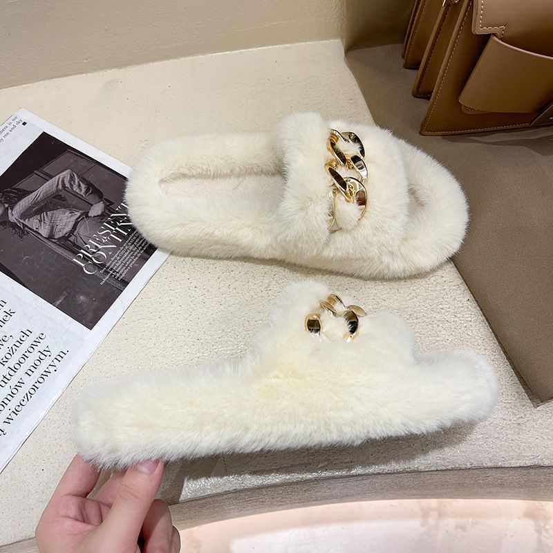 Women's high-heeled reinforced thick-soled furry slippers, women's outer wear cotton slippers, popular plush slippers_voghion.com