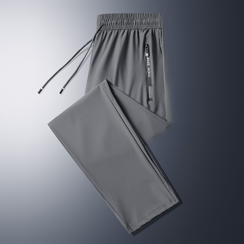Pantaloni sportivi lunghi, traspiranti, ad alta elasticità, casual, ad asciugatura rapida, in seta ghiacciata sottile, stile ampio, da uomo, estivi_voghion.com