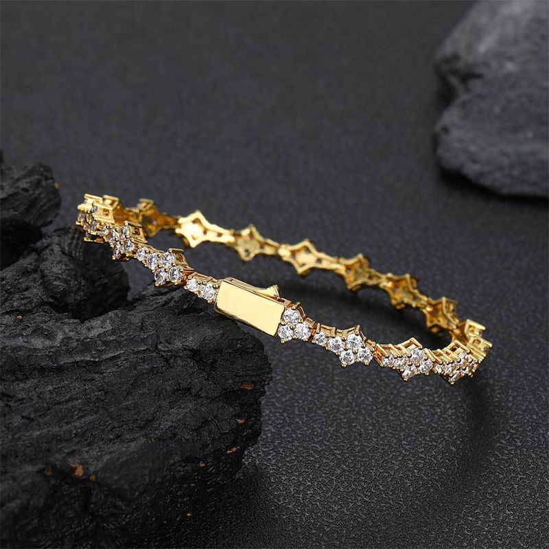 Hip Hop Style Zirkon Paar Persönlichkeit High-End Nischenschmuck Trend Einreihiges Kettenarmband für Männer_voghion.com